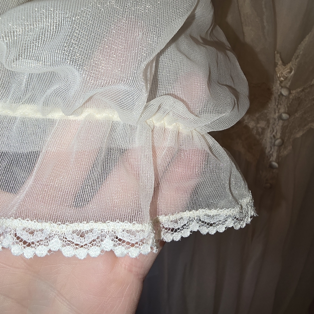 Val Mode Vintage Set Sheer Cream Gown And Duster Lace Coquette Cottagecore - Picture 5 of 16